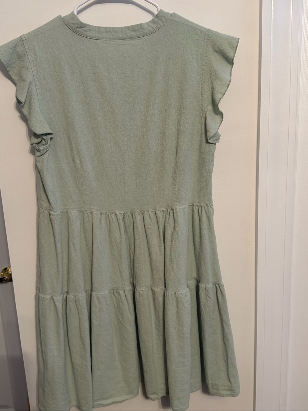 Light Sage Green Tiered V-Neck Mini Dress - Picture 3 of 8
